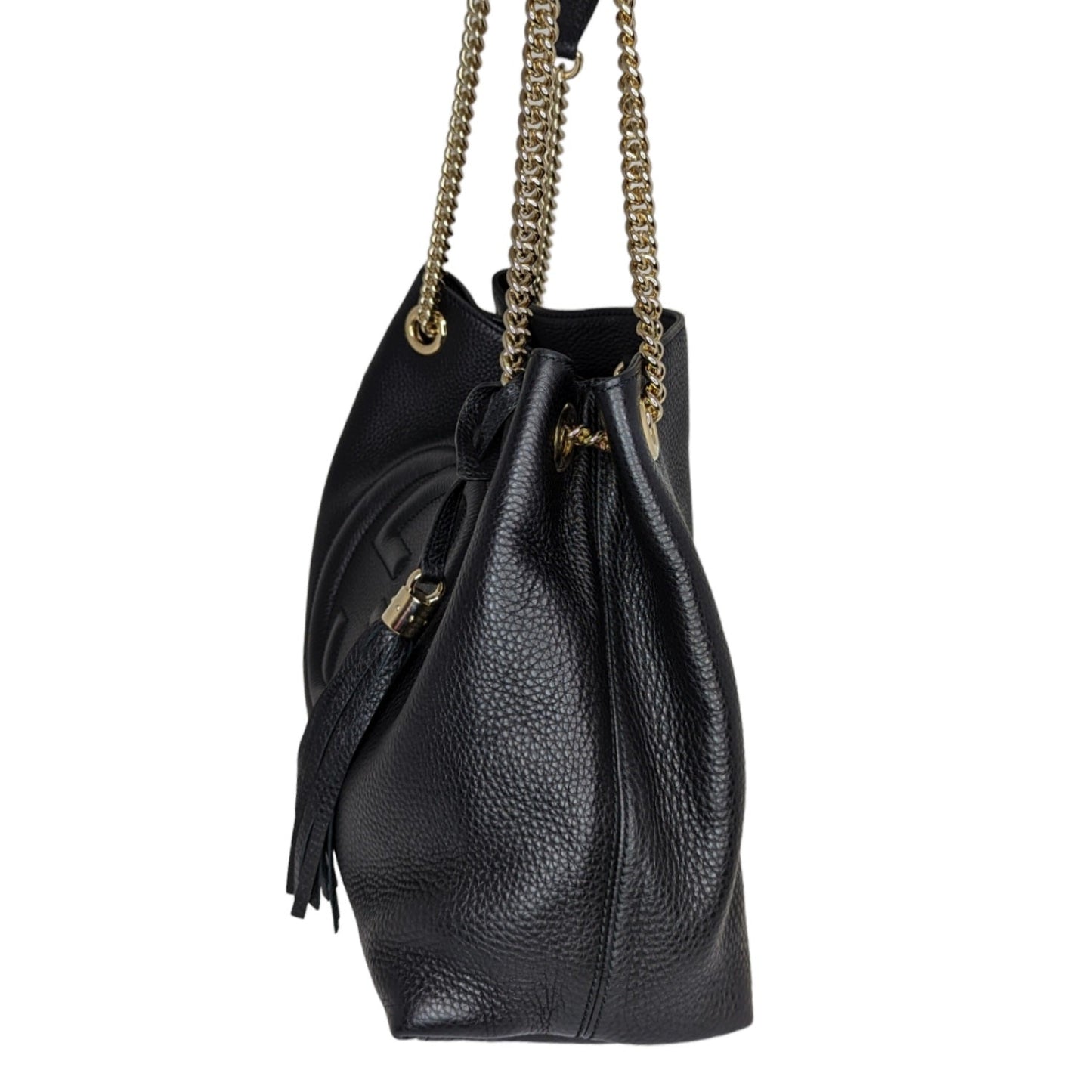 Luxury Gucci Pebbled Calfskin Soho Chain Tote