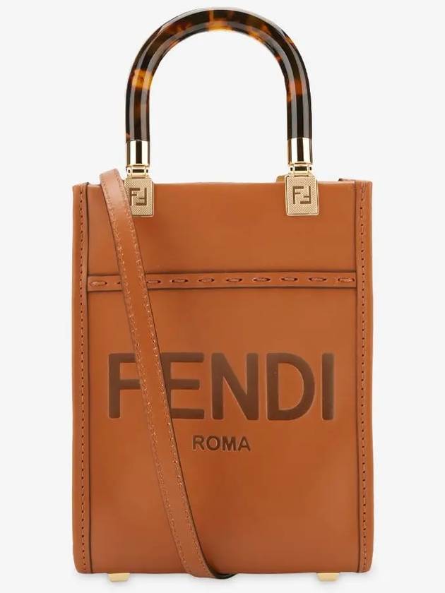 Luxury Fendi Sunshine Shopper Small Leather Tote Bag Brown