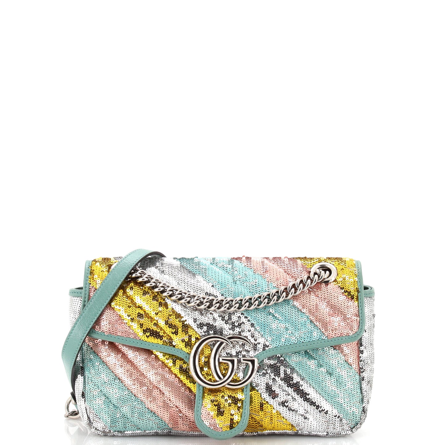 Luxury Gucci Trending 2025 GG Marmont Flap Bag Diagonal Quilted Sequins Small