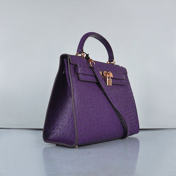 Luxury Hermes Kelly 32cm Ostrich Vein 6108 Purple Golden