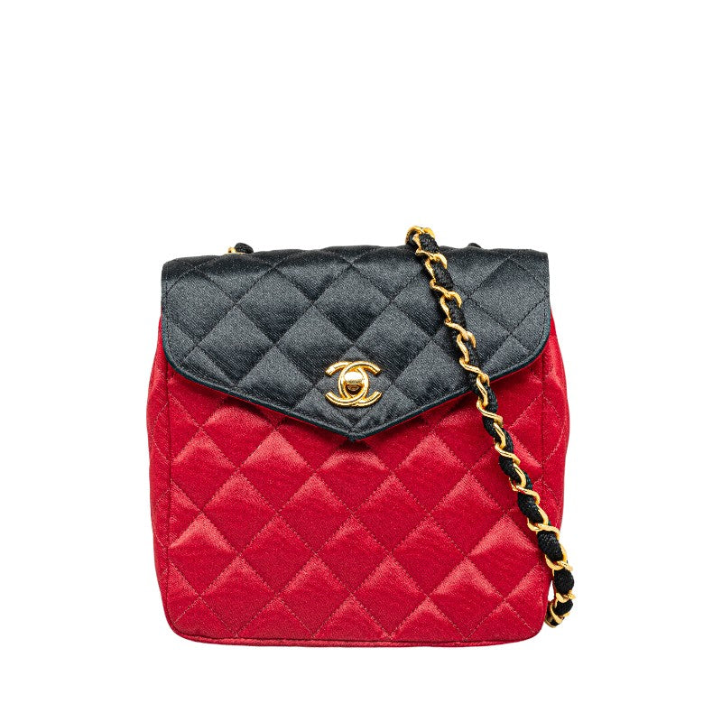Chanel Matrases Coco  Chain Shoulder Bag Red Black Satin  CHANEL
