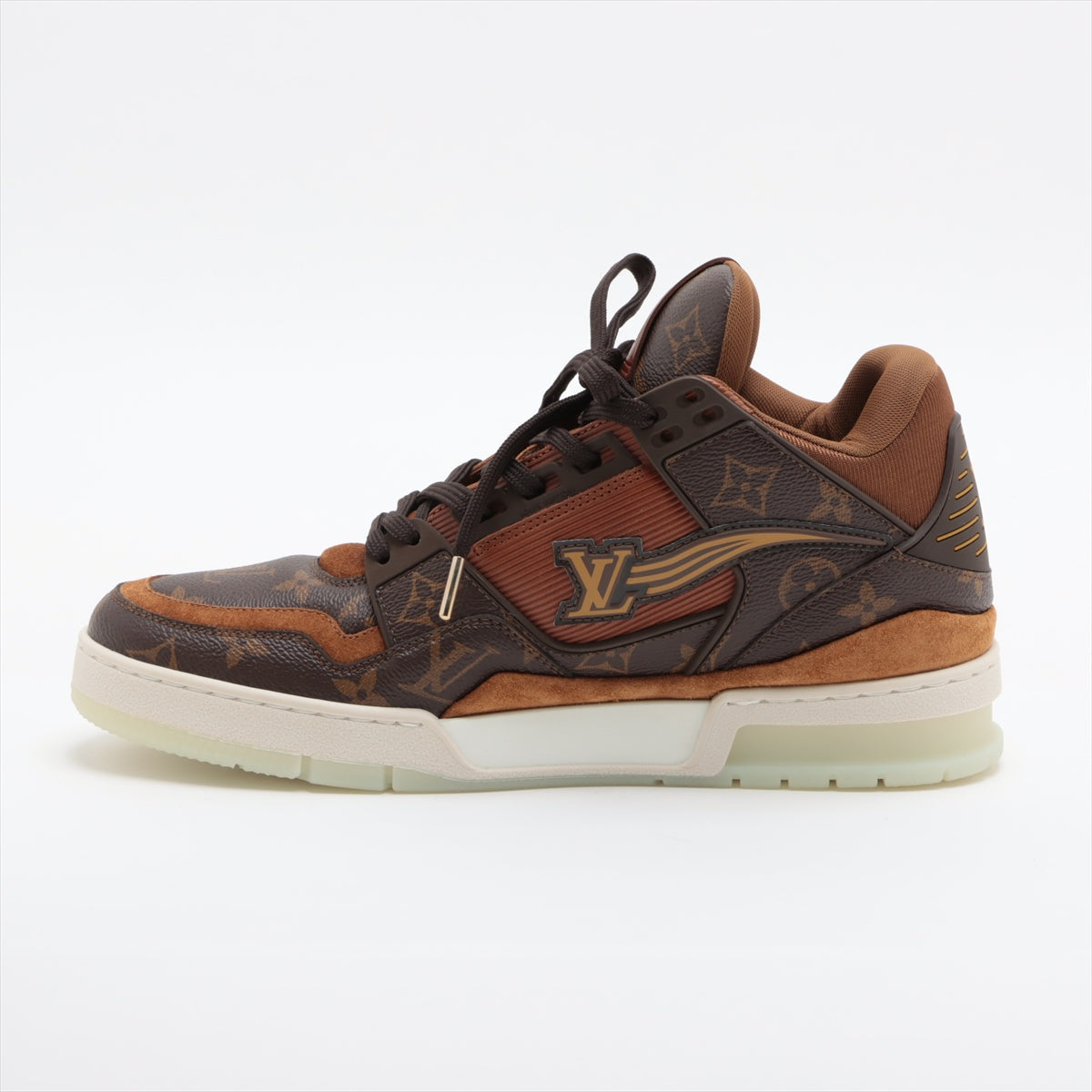 Louis Vuitton LV Trainer Line 20 Years PVC Suede High-Cut Sneaker 8 Men Brown GO0260 Monogram LV Logo Change