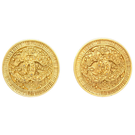 Luxury Chanel 1994 Gold 'CC' Filigree Earrings Large