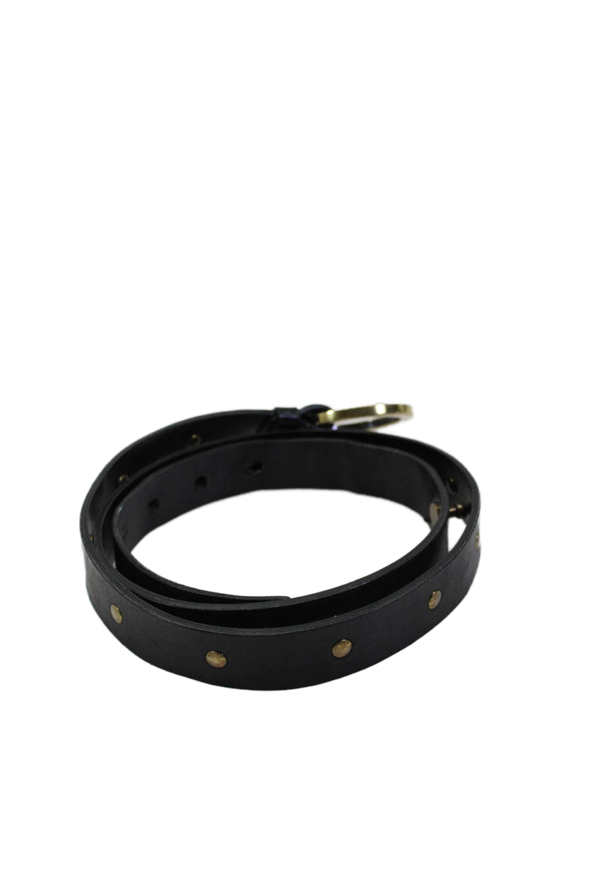 Gucci Womens Leather Gold Tone Studded Ring Belt Black