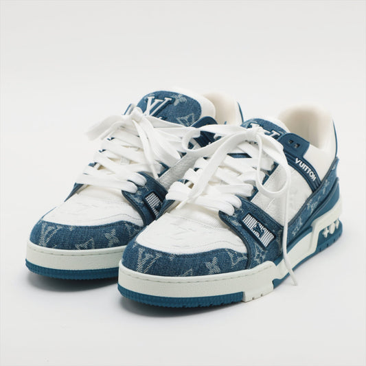 Louis Vuitton LV Trainer Line 23 Years Denim x Leather Sneaker 7 1/2 Men Blue x White BM0213 Monogram Denim X