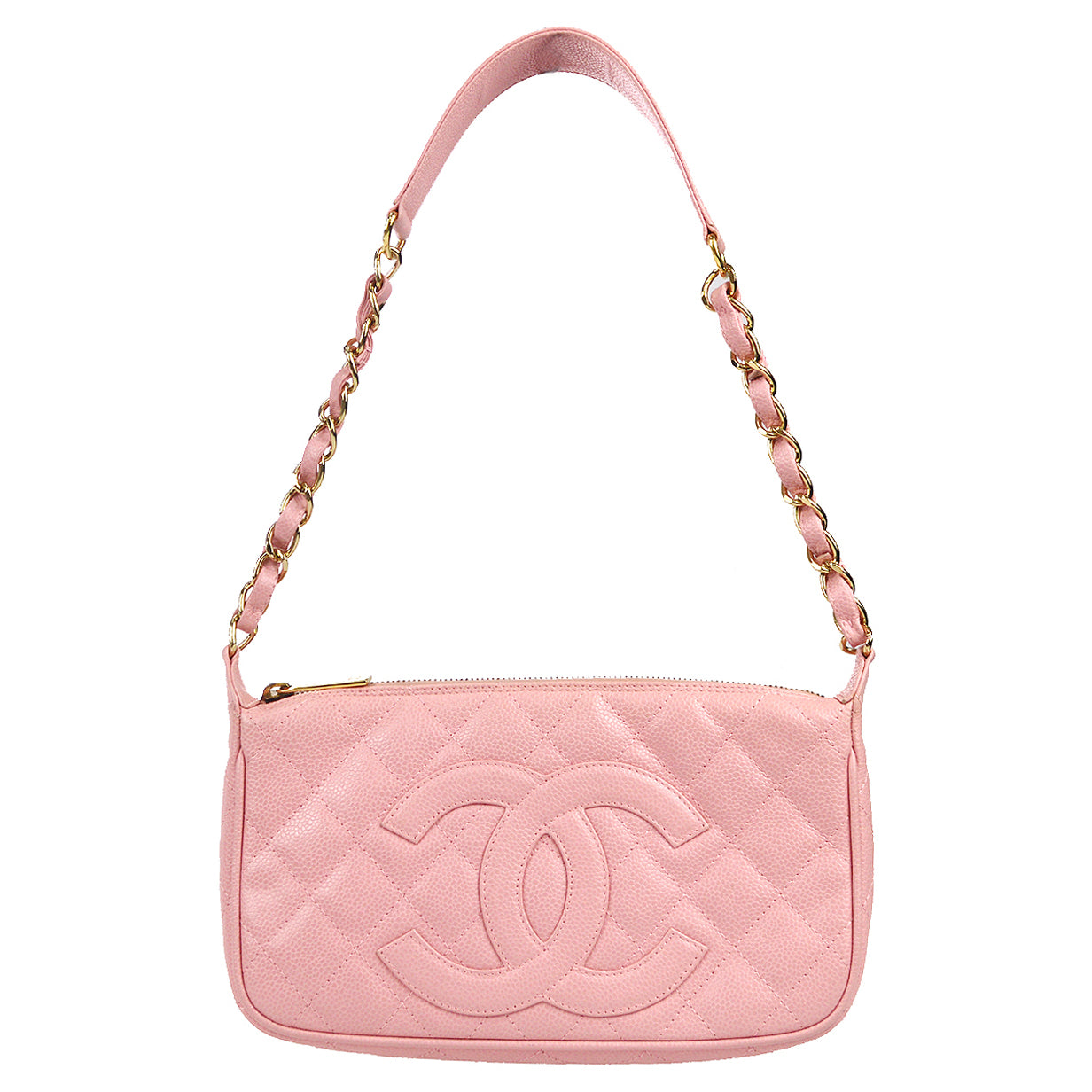 Luxury Chanel 2003-2004 Chain Shoulder Bag Pink Caviar