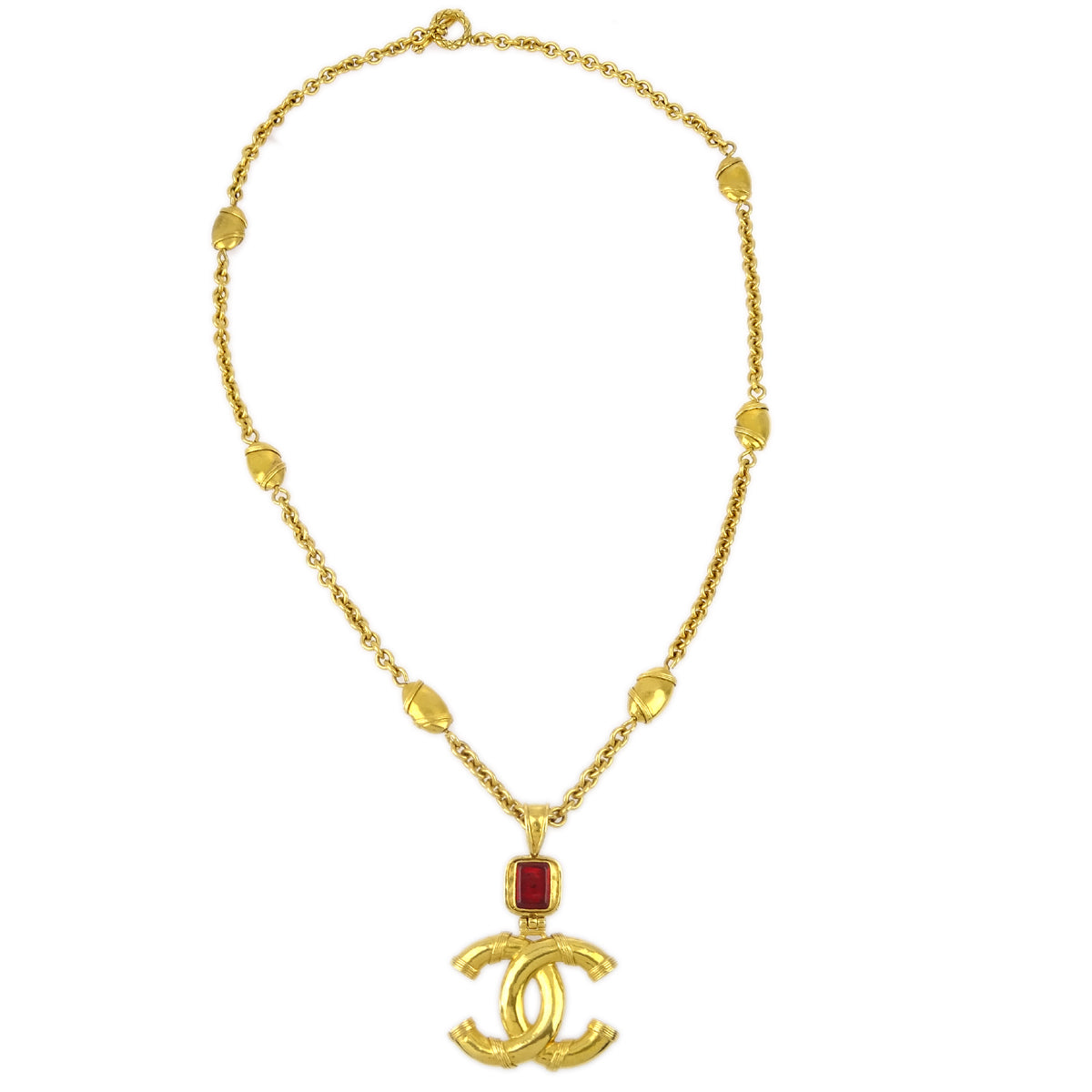 Luxury Chanel Gripoix Gold Chain Pendant Necklace 94A