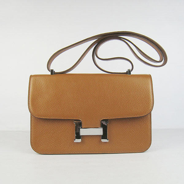 Luxury Hermes Calf Leather Message Bag H020 Light Coffee Silver