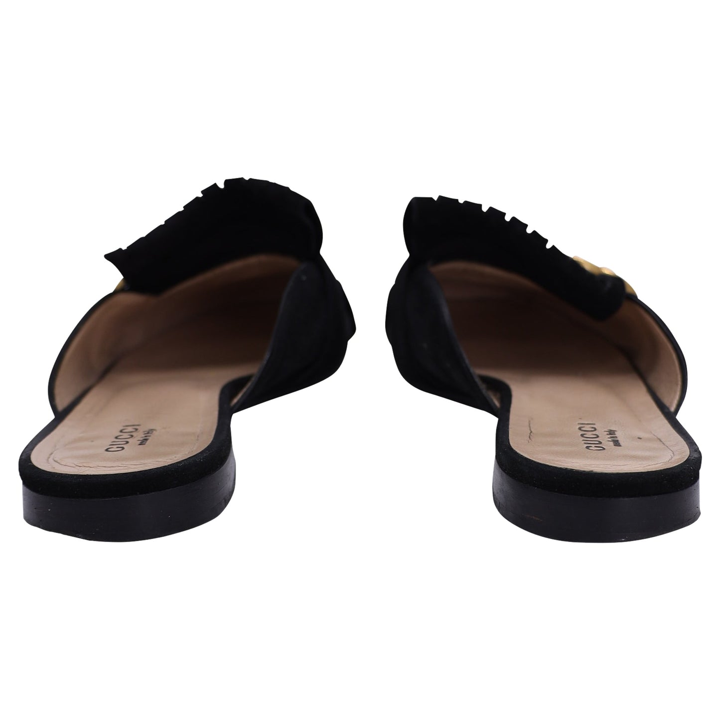 Gucci GG Marmont Kiltie Mules in Black Suede