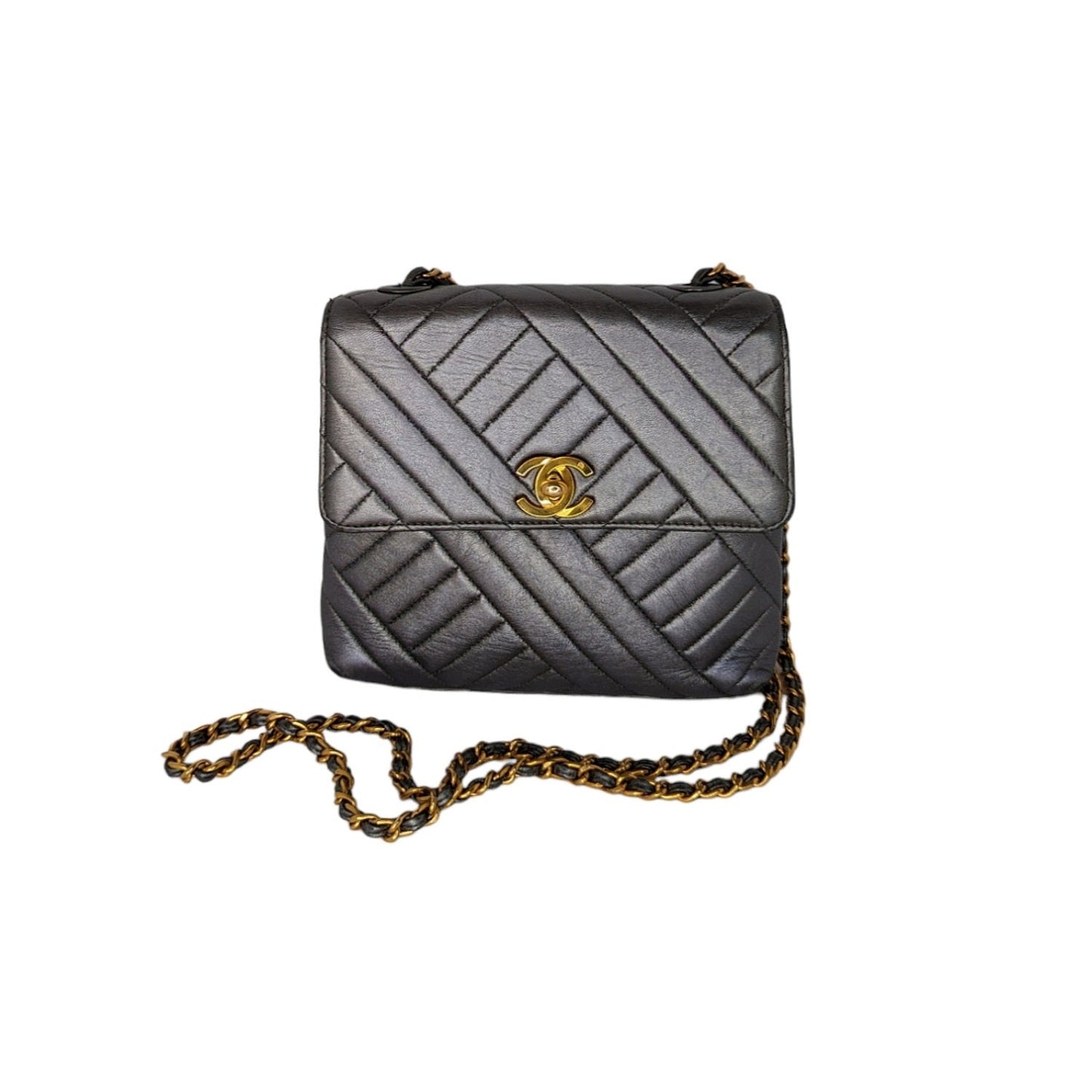 Luxury Chanel bag Vintage Chevron Quilted Square Flap Bag