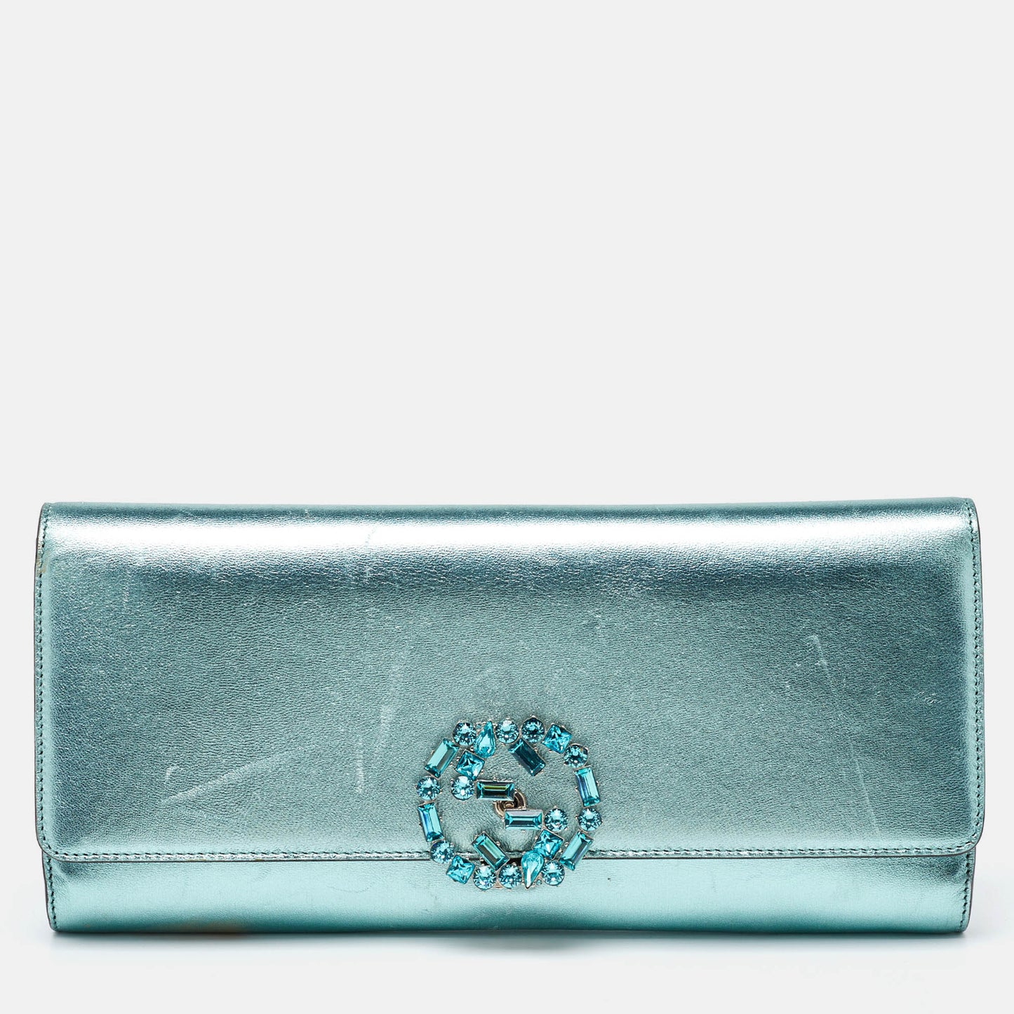 Luxury Gucci Trending 2025 Metallic Leather Crystal Interlocking G Broadway Clutch