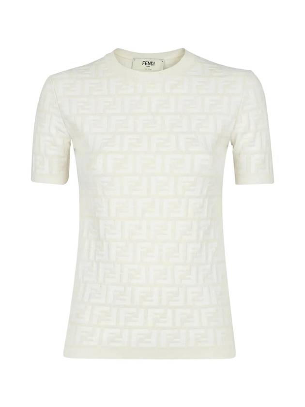 Luxury Fendi FF Viscose Short Sleeve Knit Top White