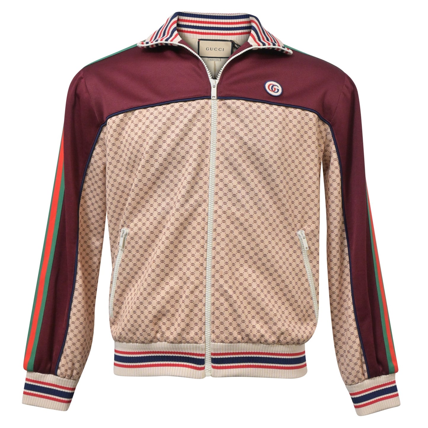 Luxury Gucci Trending 2025 Interlocking G Print Track Jacket in Burgundy Polyester