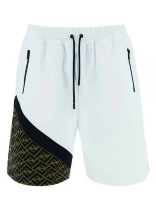 Luxury Fendi Bermuda Elastic Drawstring Waist Shorts White Black