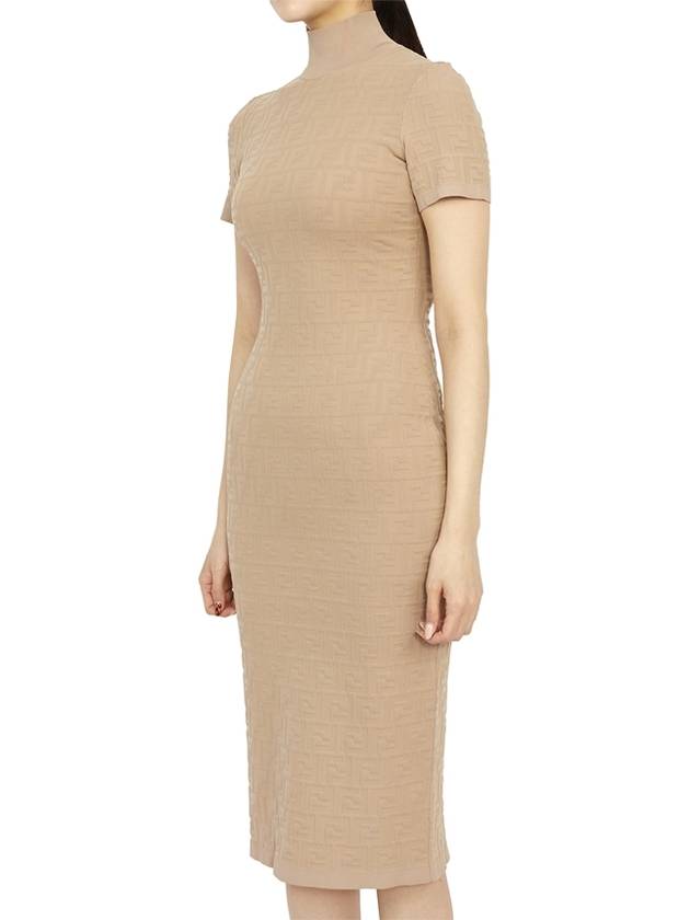 Luxury Fendi Women's FF Logo Short Sleeve Midi Dress Beige
