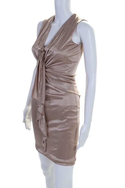 Gucci Womens V-Neck Zipped Sleeveless Ruched Textured Mini Dress Pink