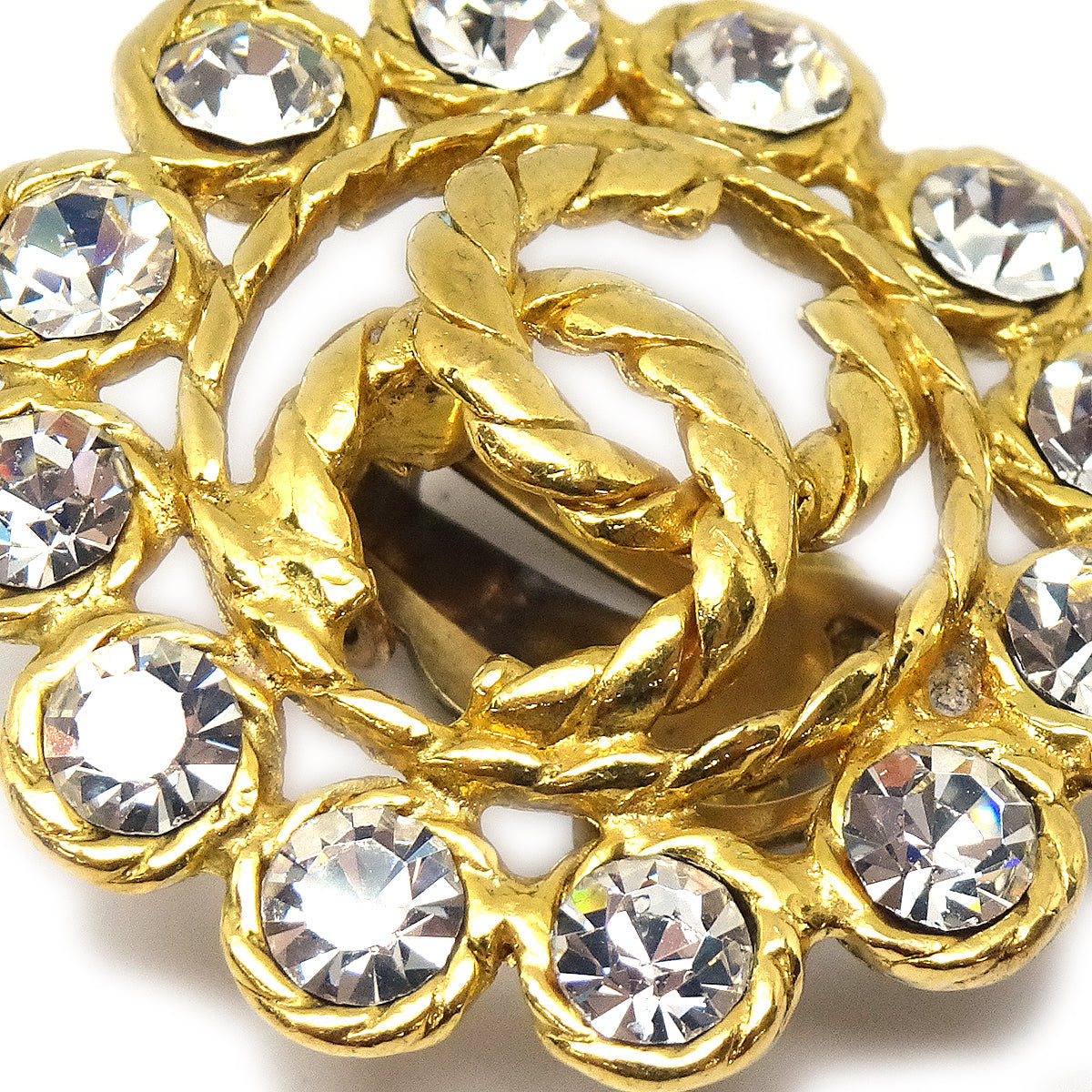 Luxury Chanel Gold Earrings Clip-On Rhinestone 29