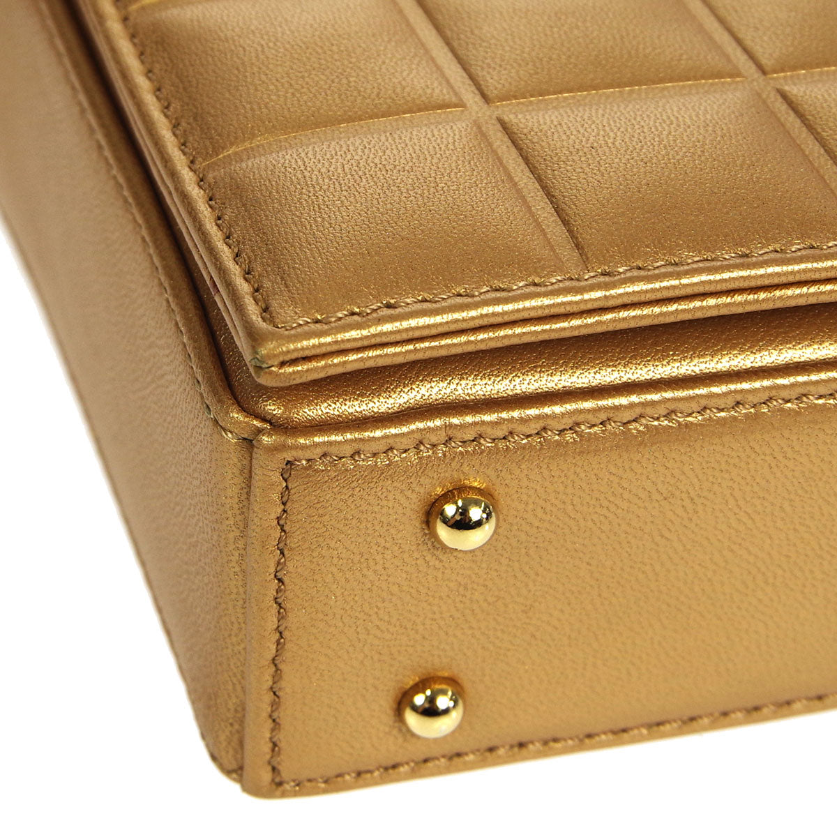 Luxury Chanel * 2001-2003 Choco Bar Shoulder Bag Bronze Lambskin