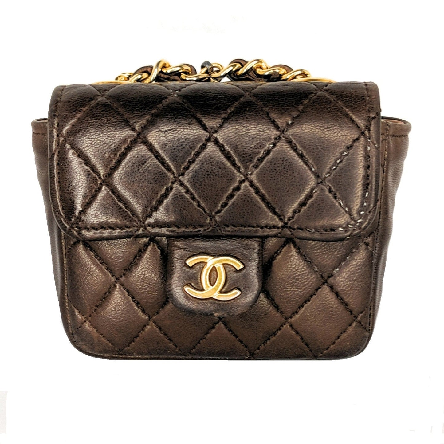 Luxury Chanel Vintage Brown Quilted Micro Belt Bag