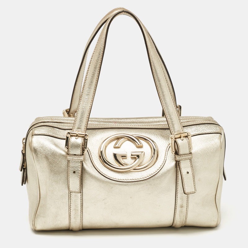 Luxury Gucci Trending 2025 Gold Leather Britt Boston Bag