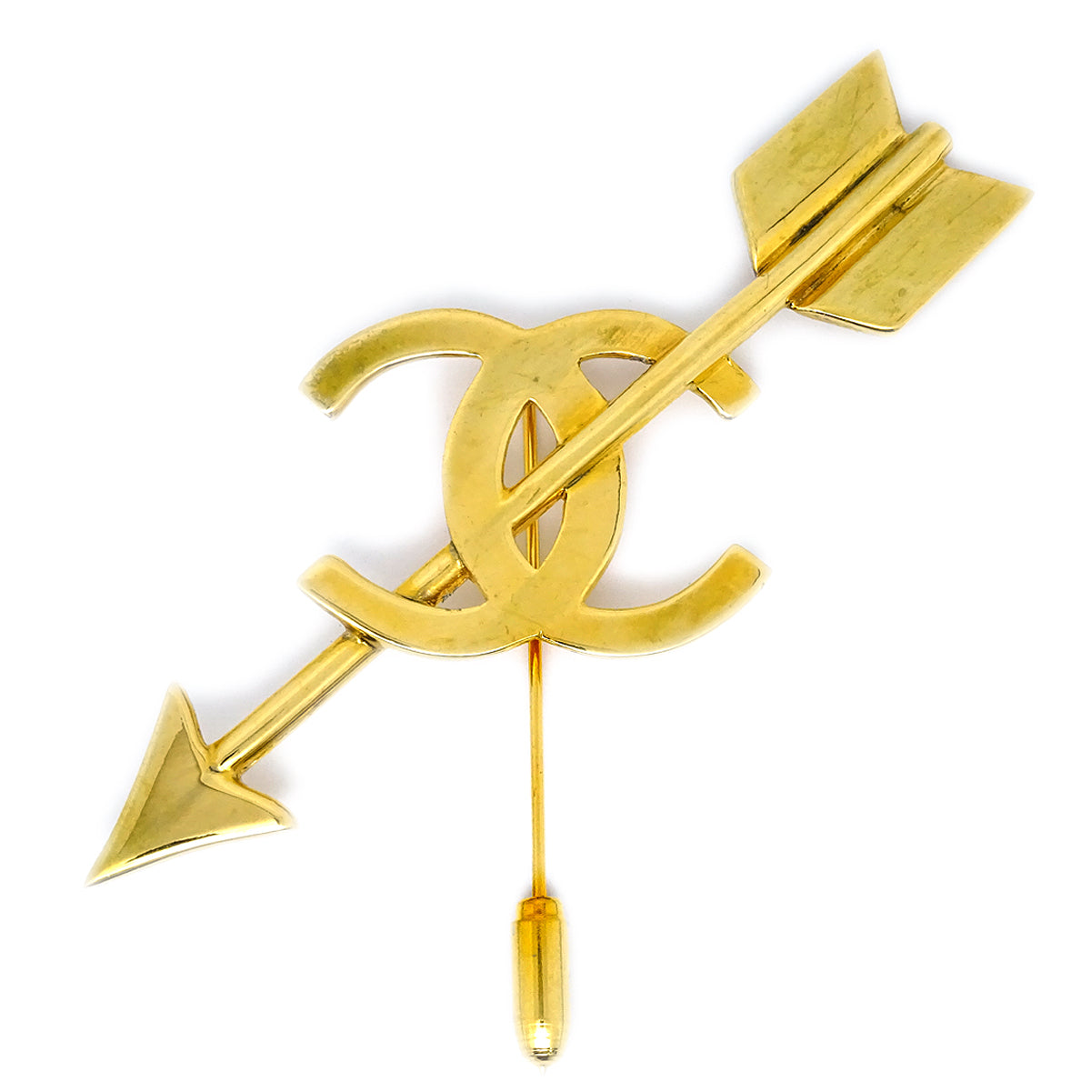 Luxury Chanel Bow And Arrow Brooch Pin Gold 93A