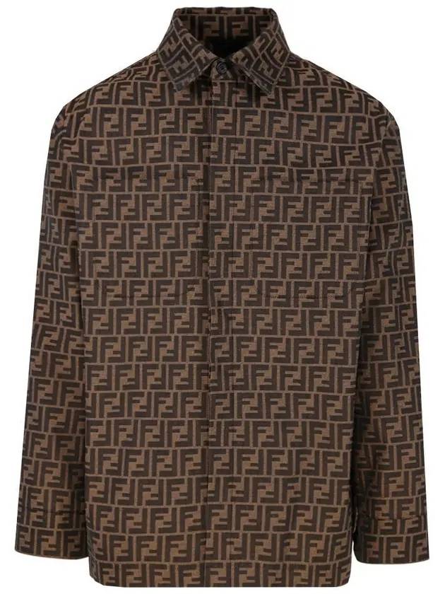 Luxury Fendi Men's FF Long Sleeve Shirt Brown