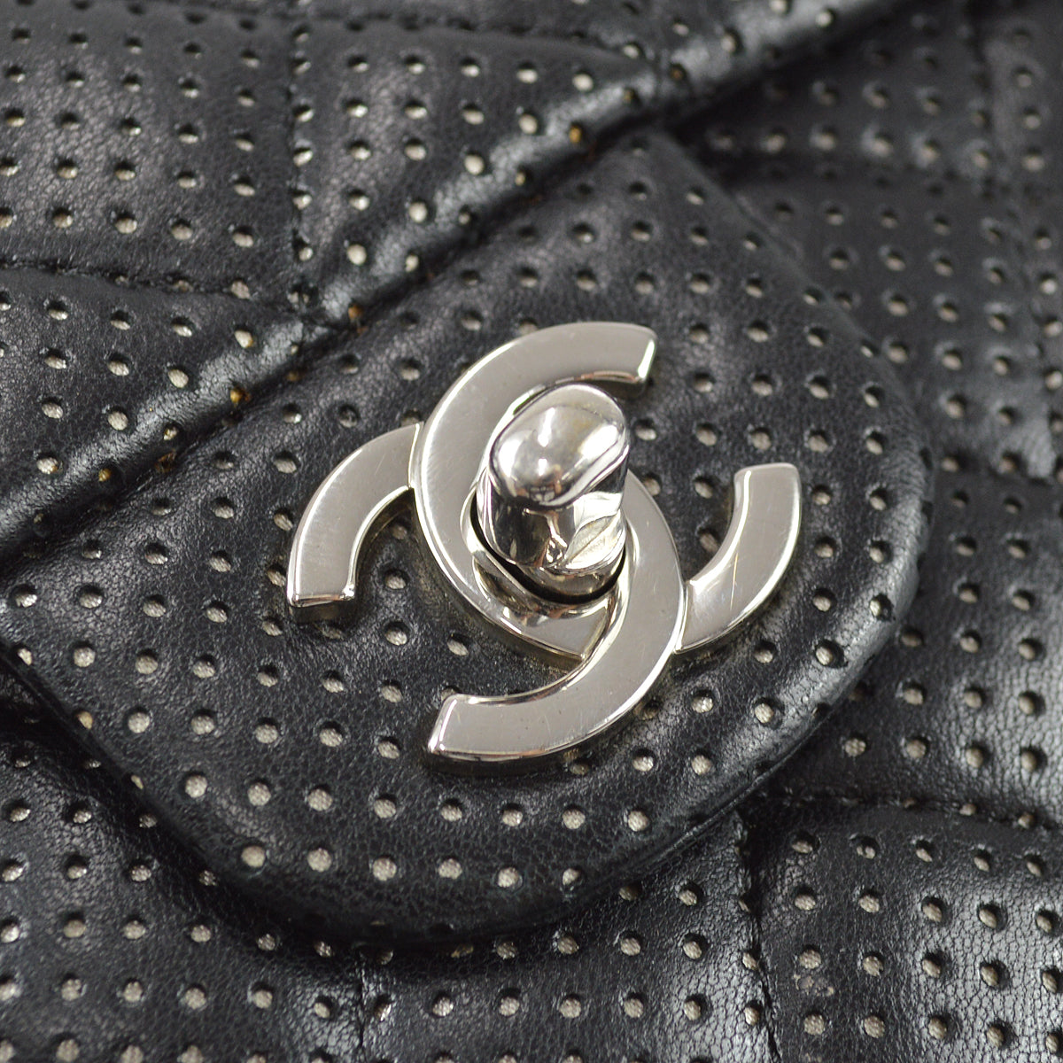 Luxury Chanel Black Perforated Lambskin East West Shoulder Bag