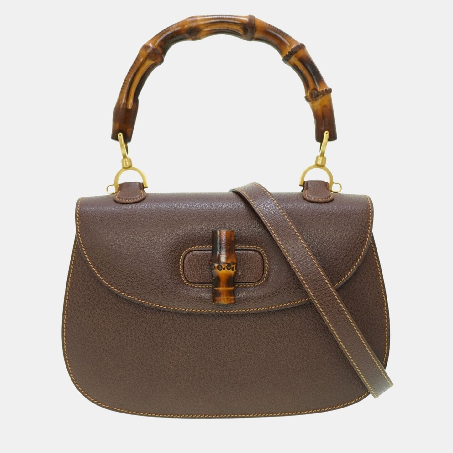 Luxury Gucci Trending 2025 Brown Leather Bamboo 1947 Top Handle Bag