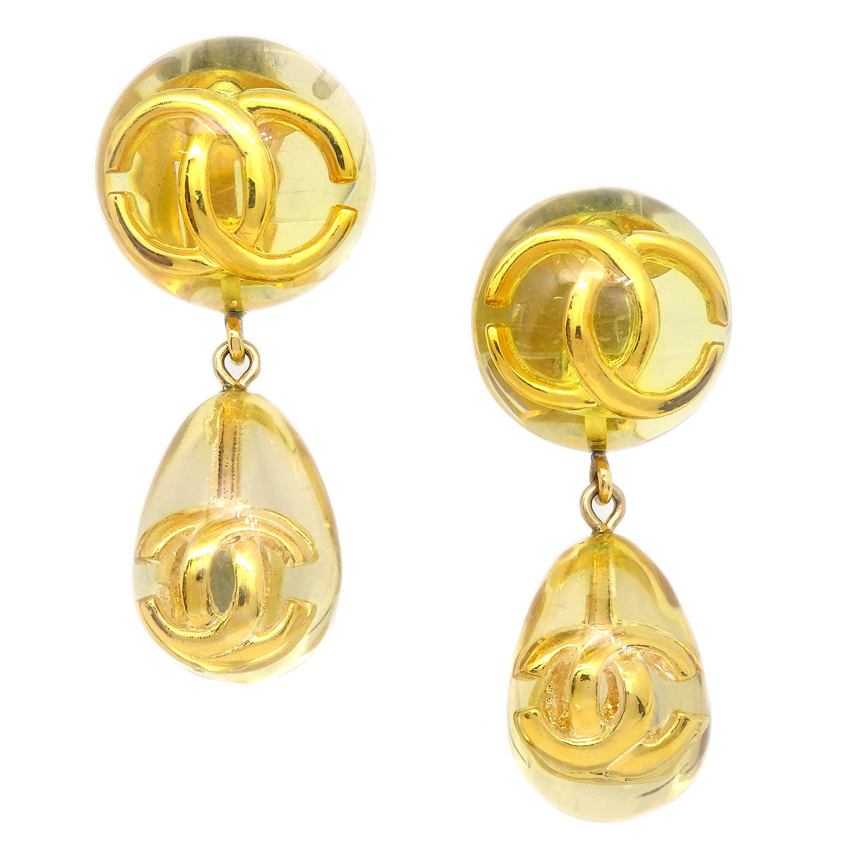 Luxury Chanel Dangle Earrings Gold Clip-On 25 Yellow