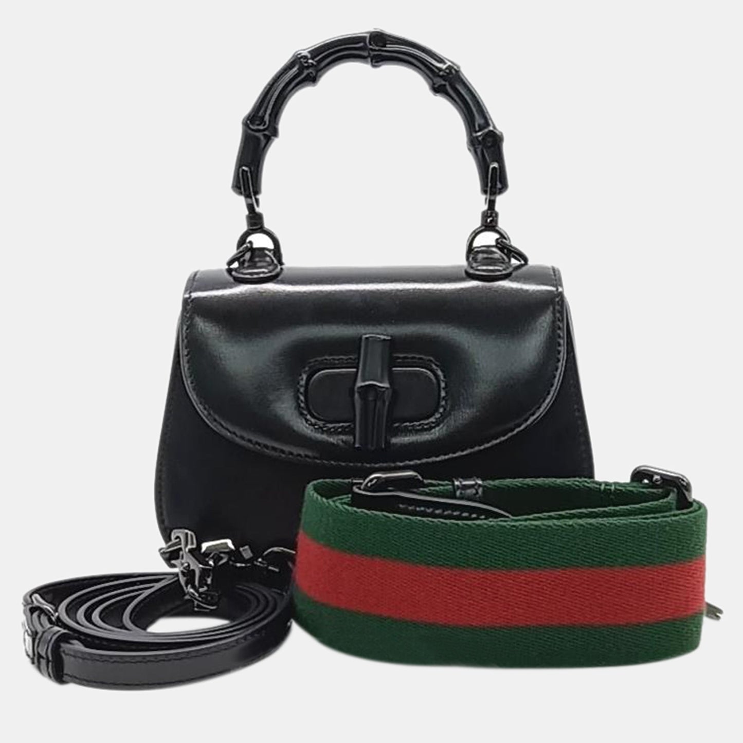 Luxury Gucci Trending 2025 Black Leather Mini Bamboo 1947 Handle Bag