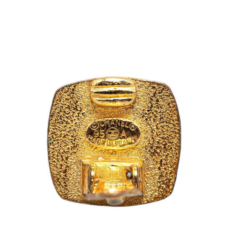 Chanel Vintage Coco Mark Earrings Gold Black