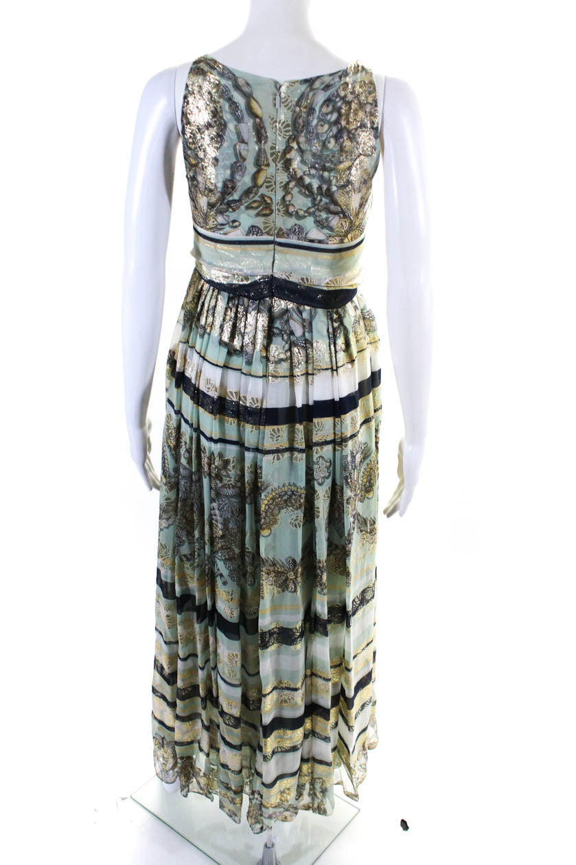 Gucci Womens Silk Sea Shell Print V Neck Maxi Dress Multi Colored
