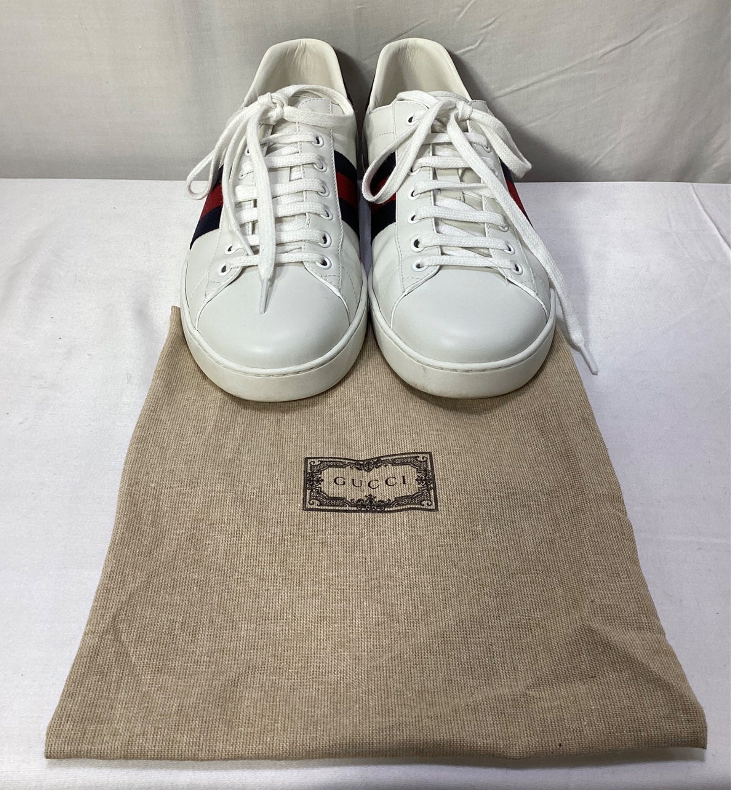 Gucci Ace Web Low-Top Sneakers in White Leather