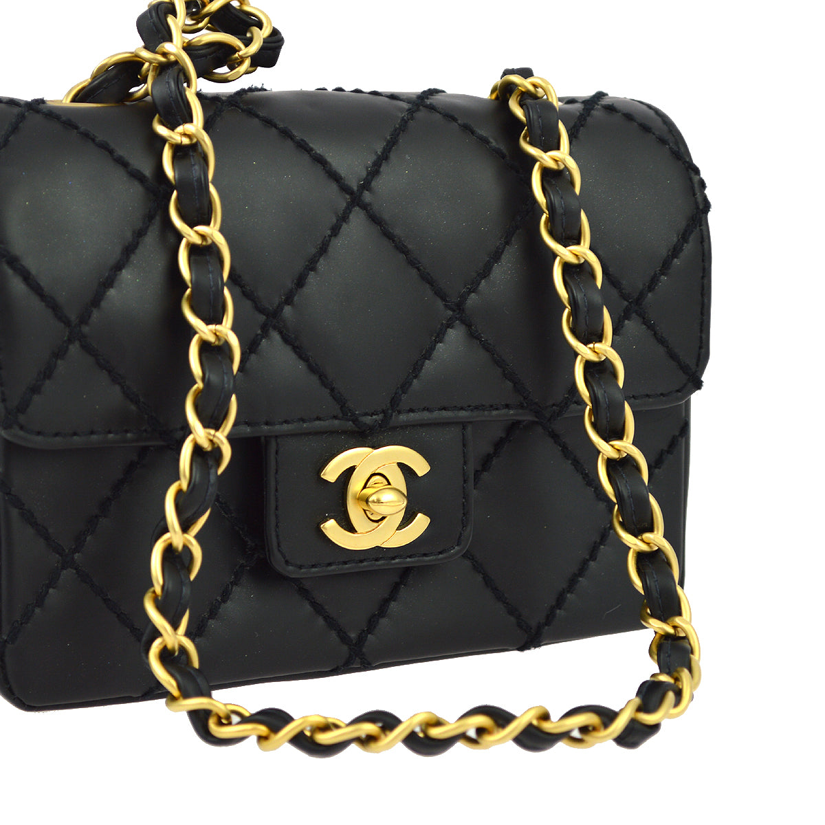 Luxury Chanel 2003-2004 Calfskin Mini Wild Stitch Straight Flap Bag