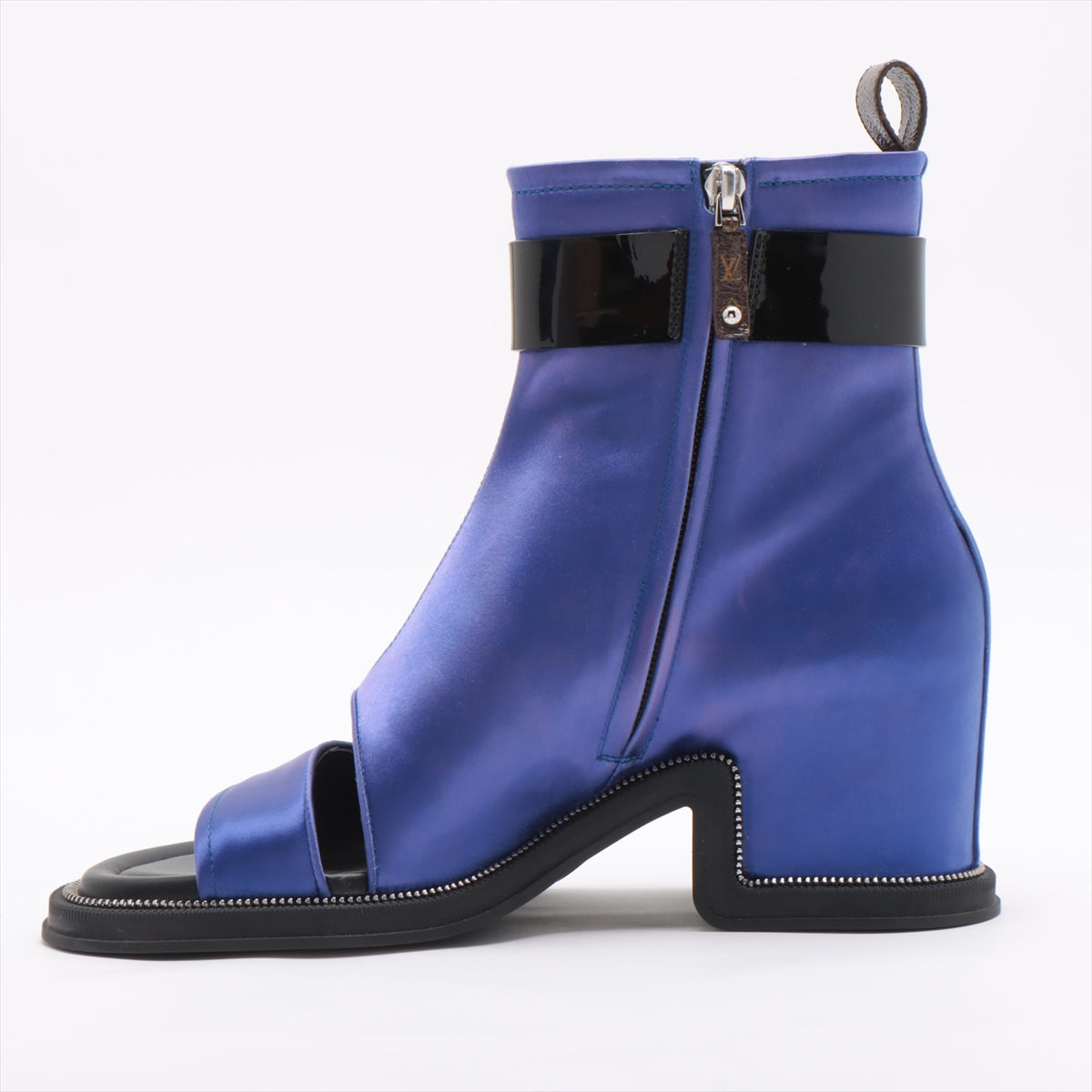 Louis Vuitton Moonlight Line 22 Years Saten x Leather Short Boots 38  Blue x Black NL0212