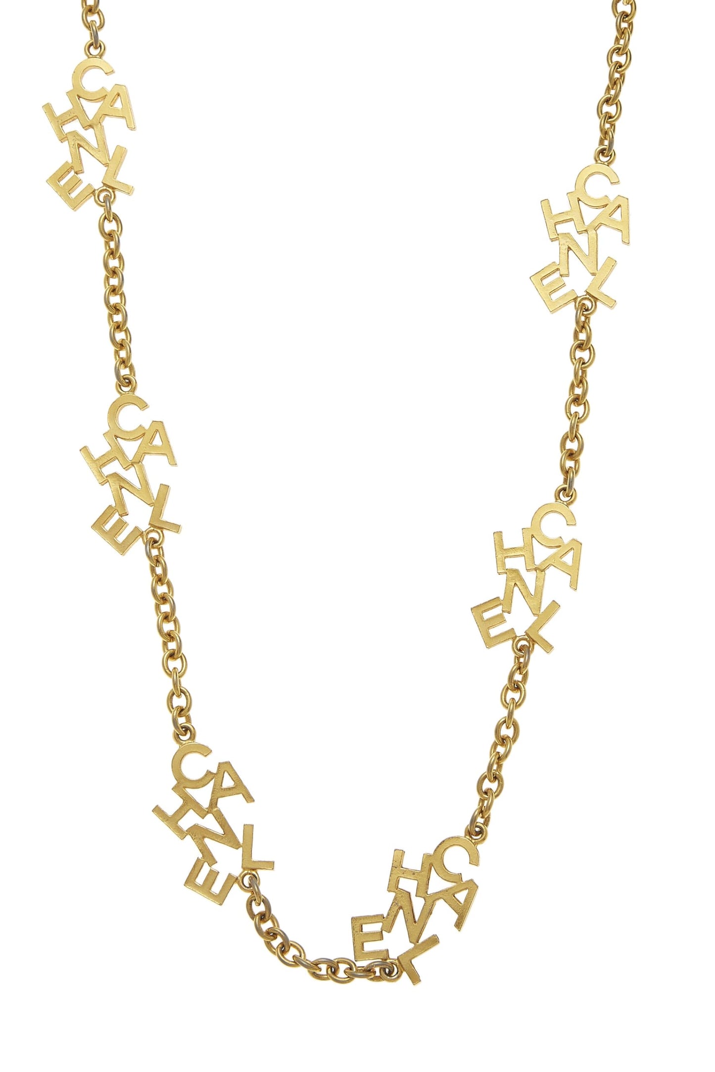 Chanel,  Gold Logo Letters Charm Necklace, Gold