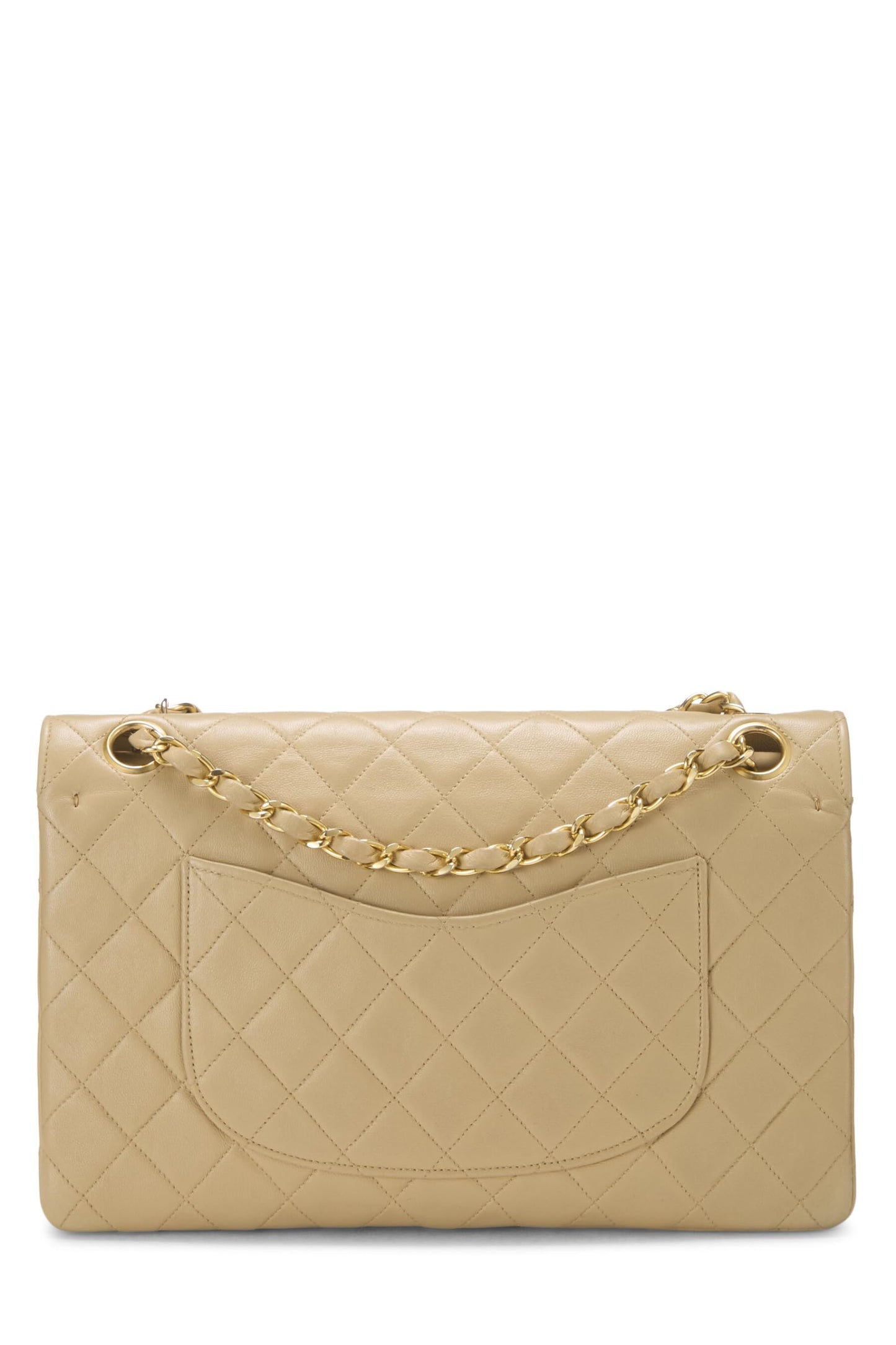 Chanel,  Beige Quilted Lambskin Curved Double Flap Medium, Beige