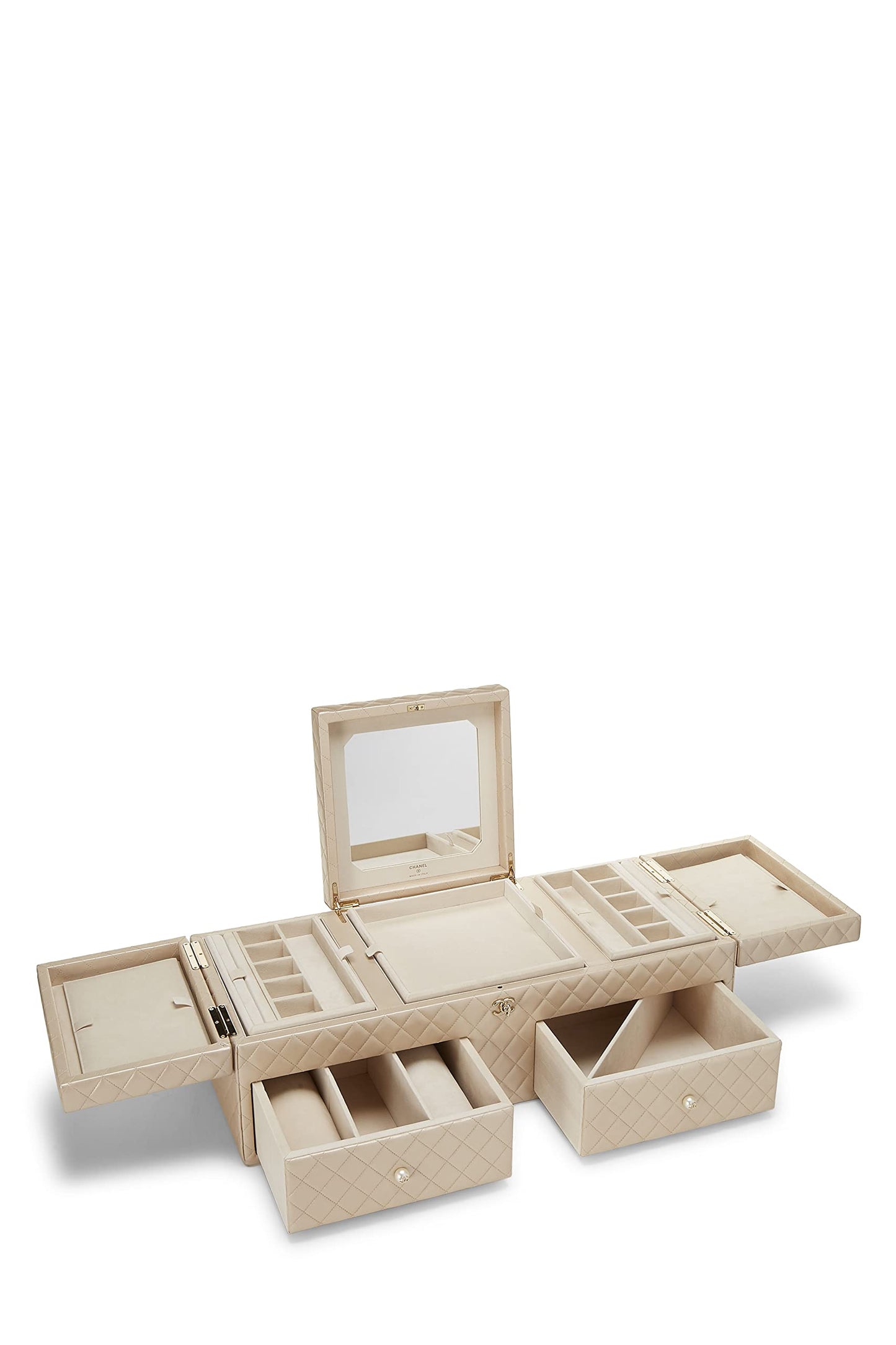 Chanel,  Beige Quilted Lambskin Jewelry Chest Large, White
