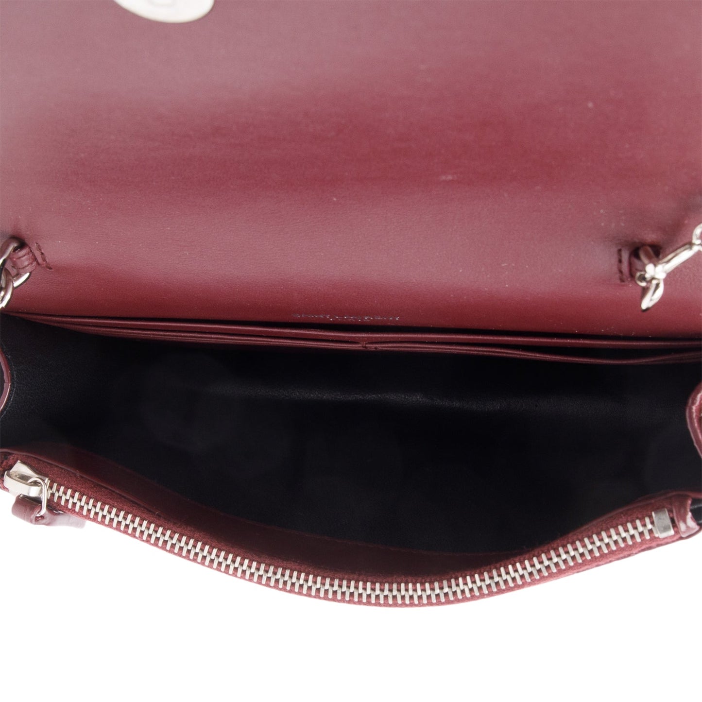 Saint Laurent Burgundy Croc Embossed Leather Kate Tassel Wallet on Chain