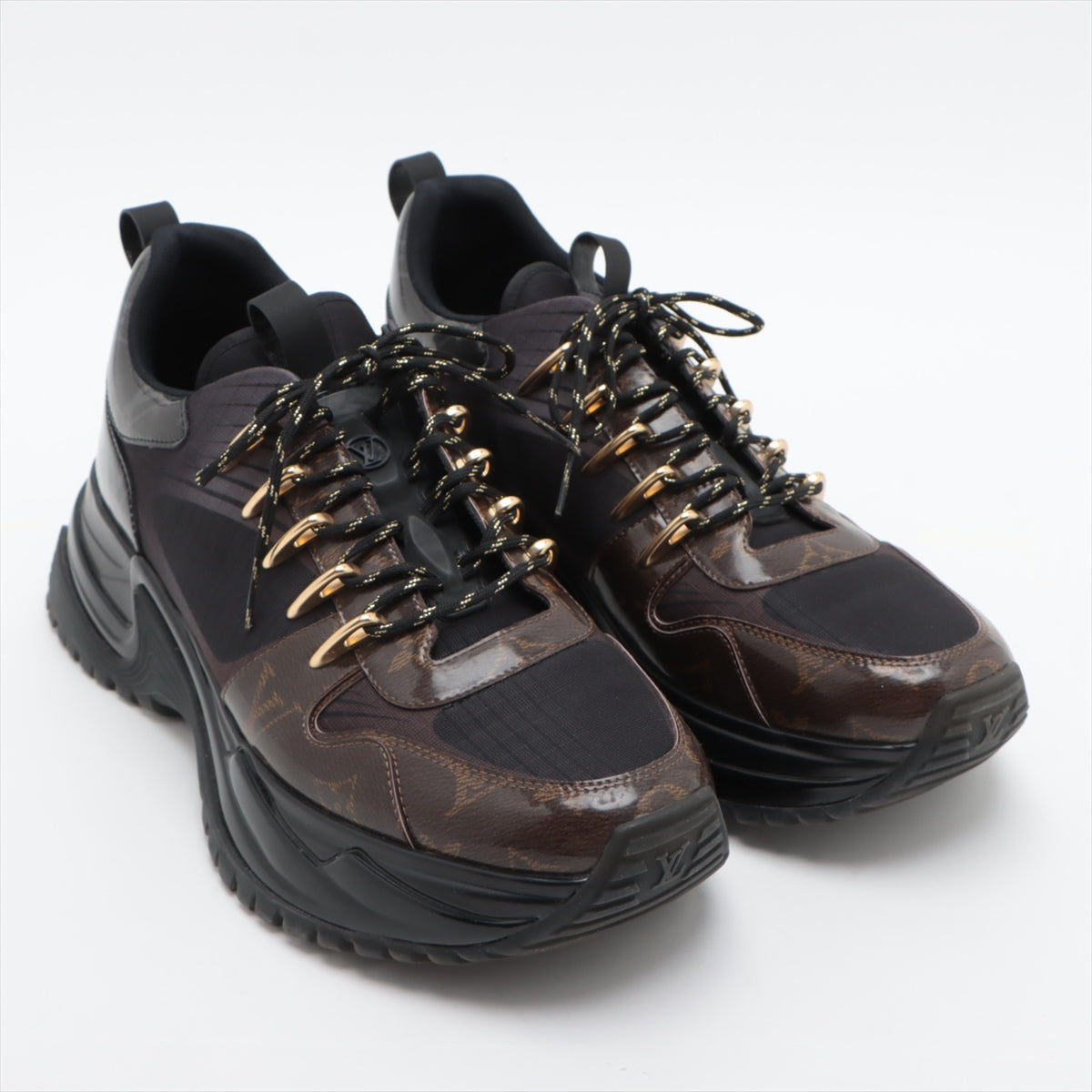 Louis Vuitton Runway Pulse Line 18 Years Vinyl Canvas Trainers 7 1/2 Men Black× Brown Monogram GO1108 ay