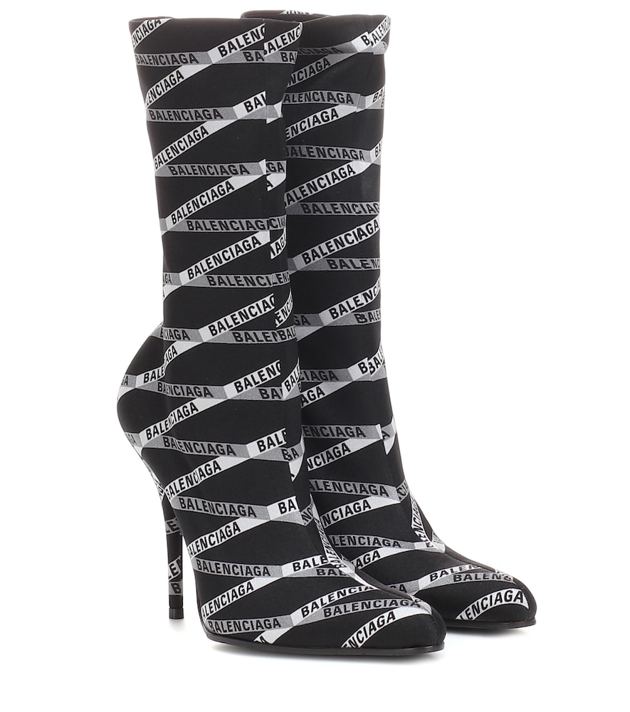 BALENCIAGA 80mm MONOGRAM LOGO SPANDEX BOOTIES