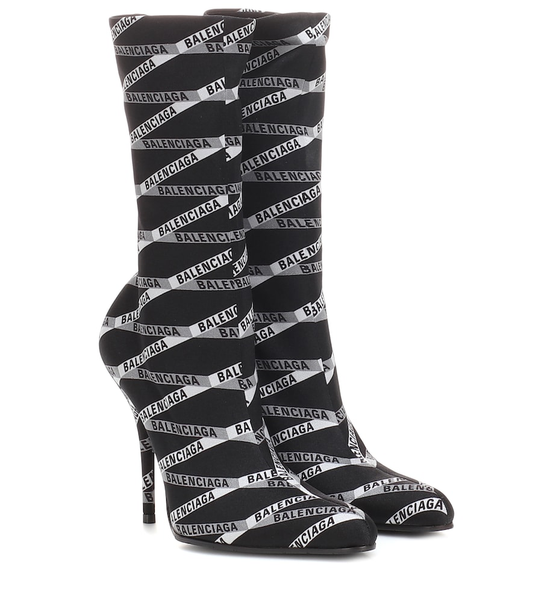 BALENCIAGA 80mm MONOGRAM LOGO SPANDEX BOOTIES