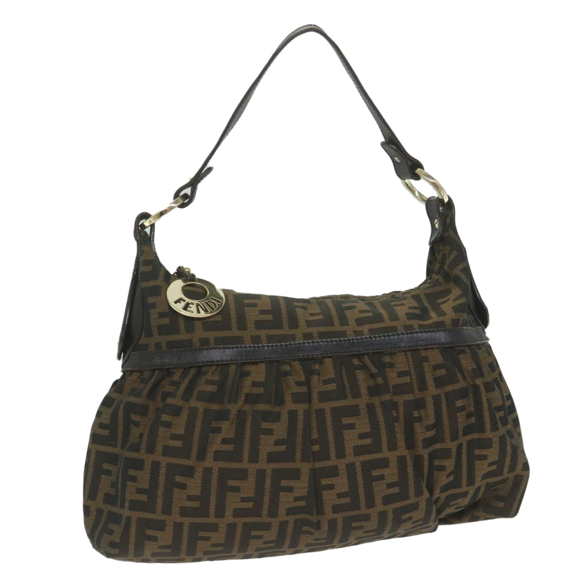 Luxury FendiZucca Canvas Shoulder Bag Black Brown61645