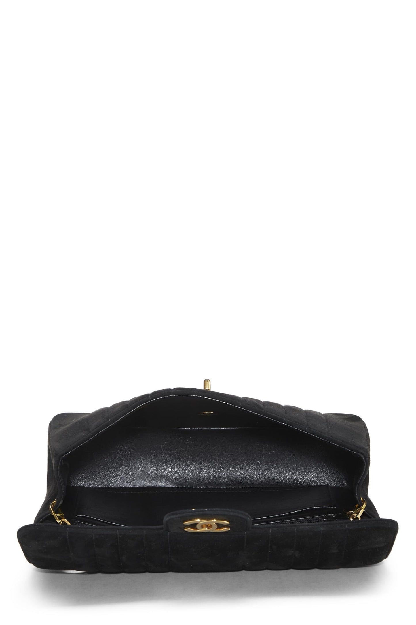 Chanel,  Black Vertical Suede Half Flap Medium, Black
