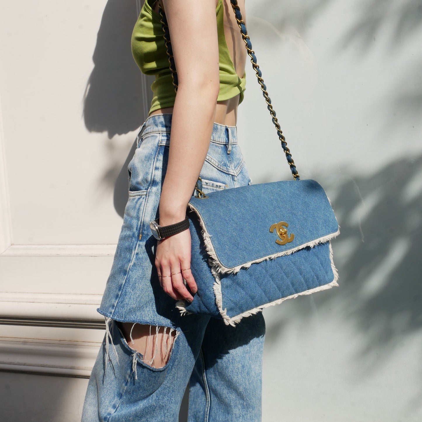 CHANEL★ 1991-1994 Denim Straight Flap Maxi 61782