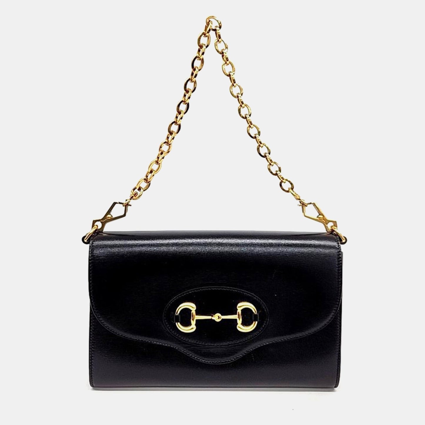 Luxury Gucci Trending 2025 Black Leather 1955 Horsebit Chain Shoulder Bag