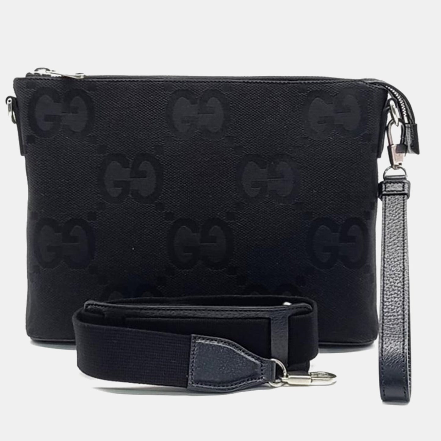 Luxury Gucci Trending 2025 Black Jumbo GG Canvas Medium Messenger Bag
