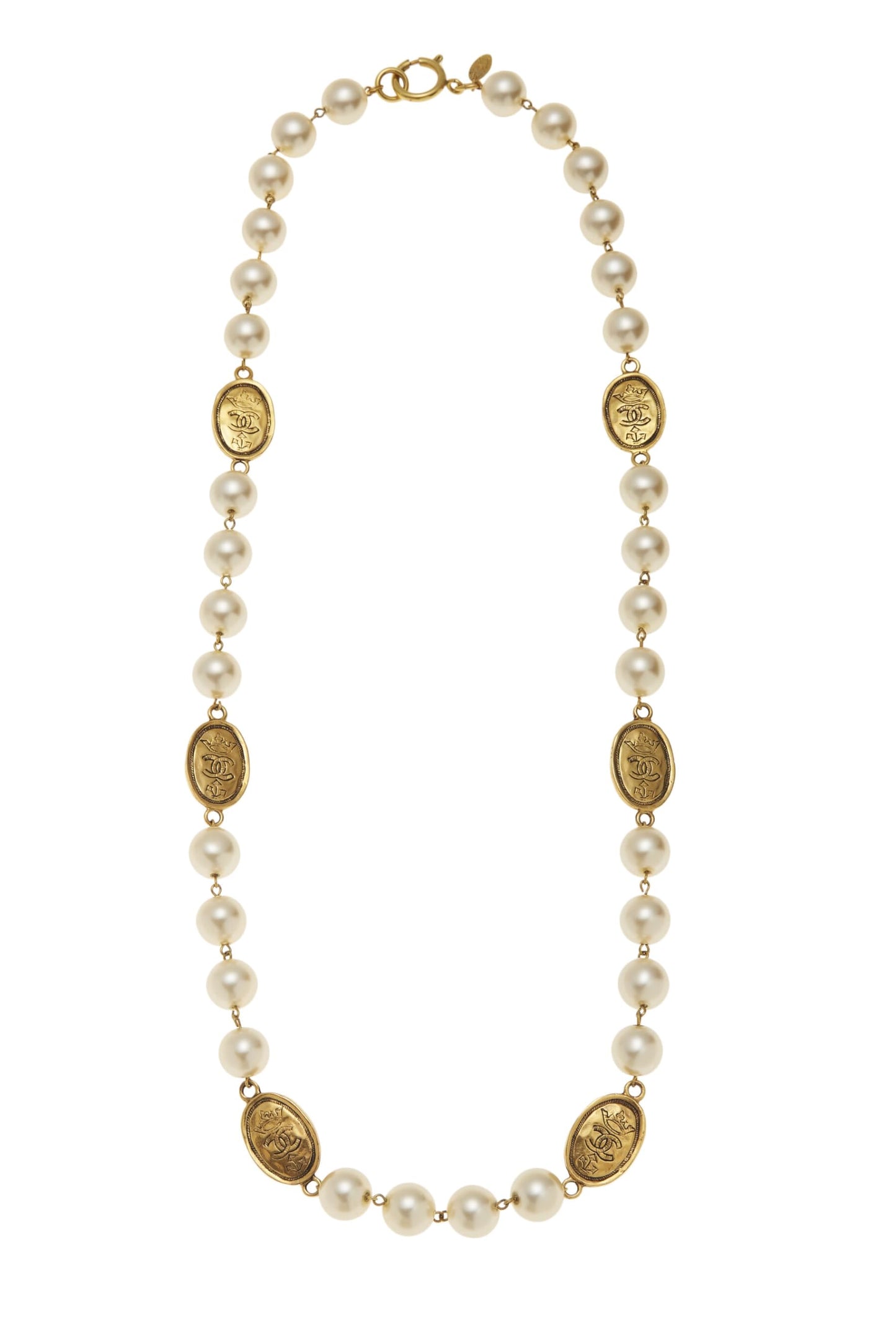 Chanel,  Gold & Faux Pearl Necklace, Gold