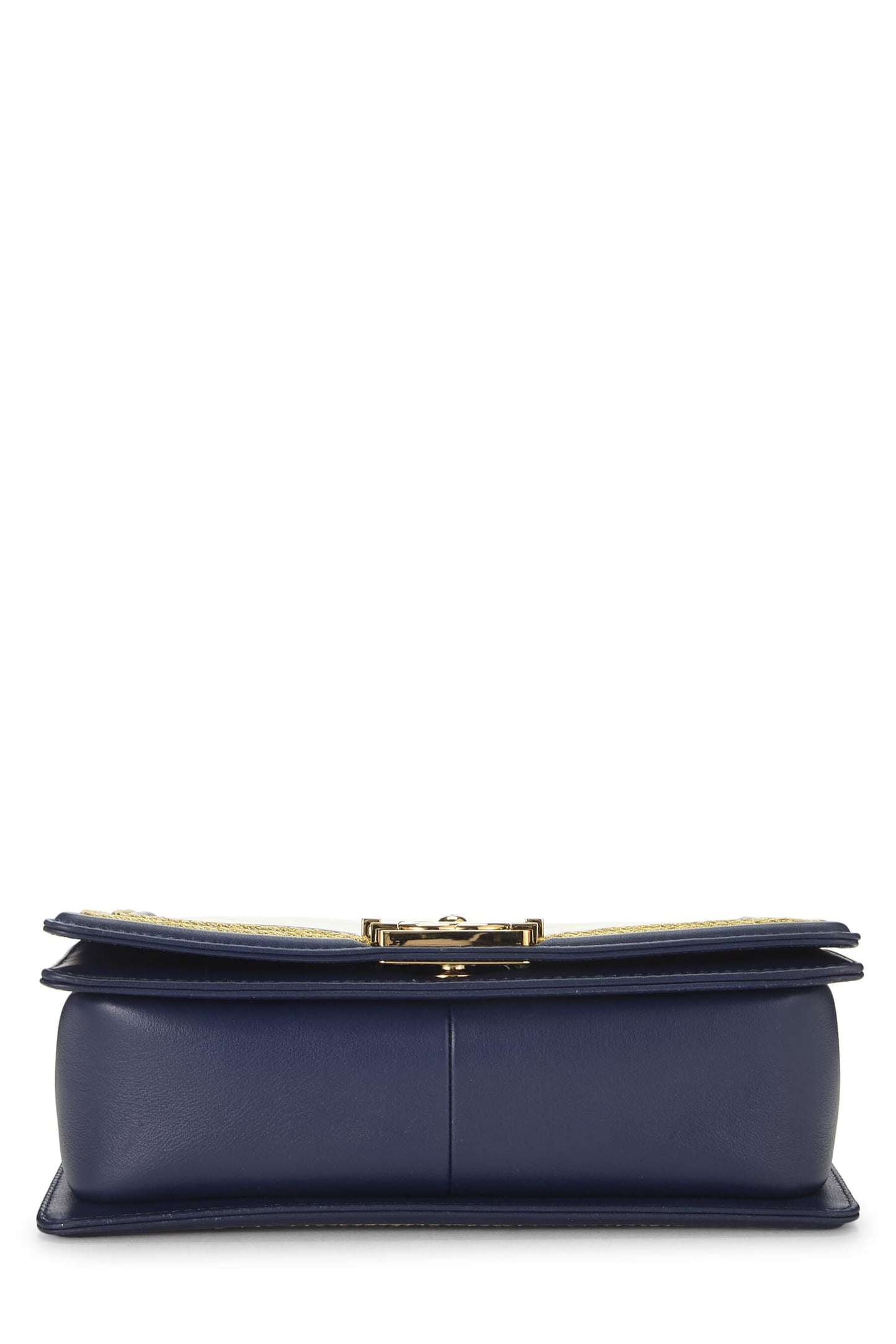 Chanel,  Navy Chevron Calfskin Border Boy Bag Medium, Navy