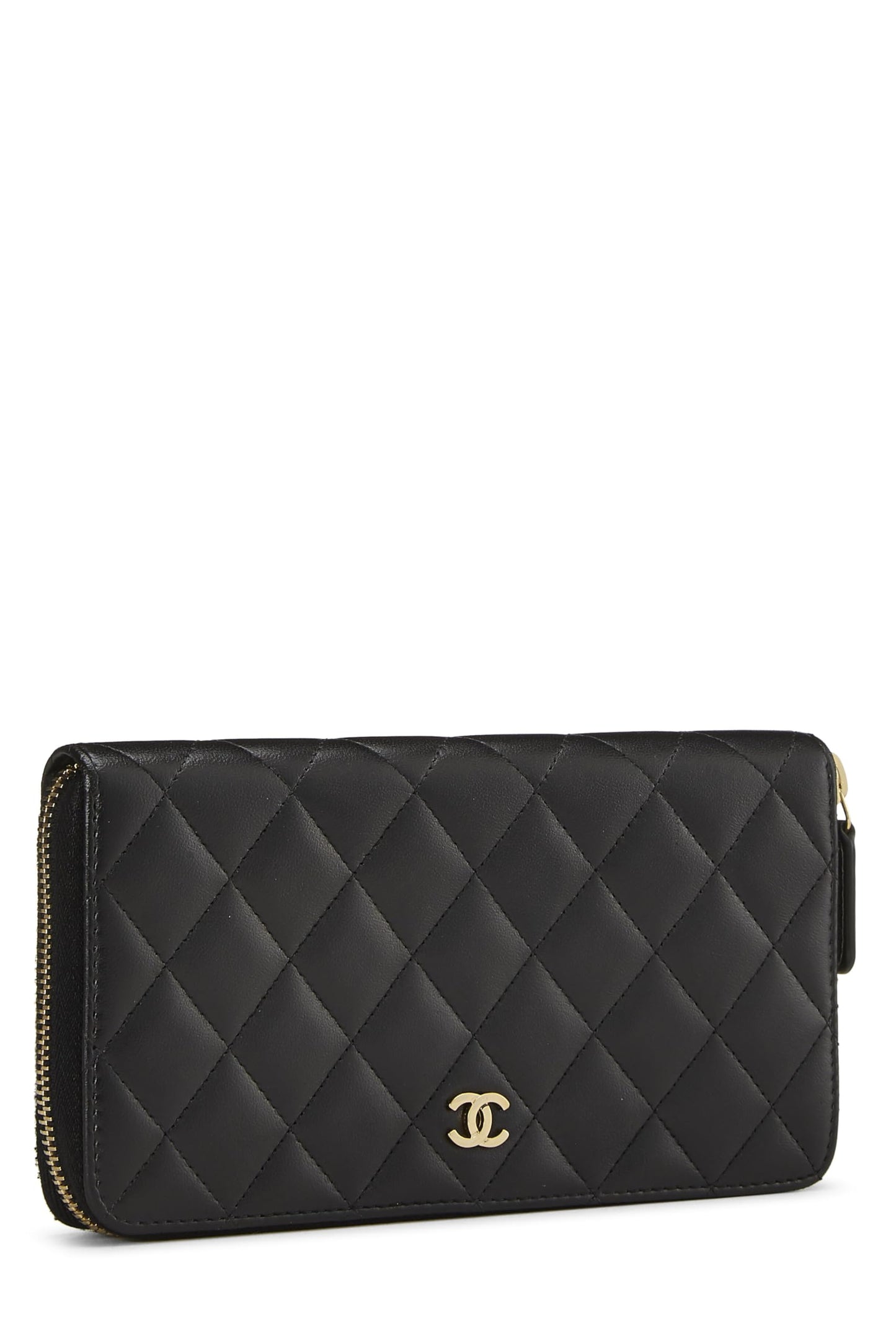 Chanel,  Black Quilted Lambskin Classic Zip Wallet, Black